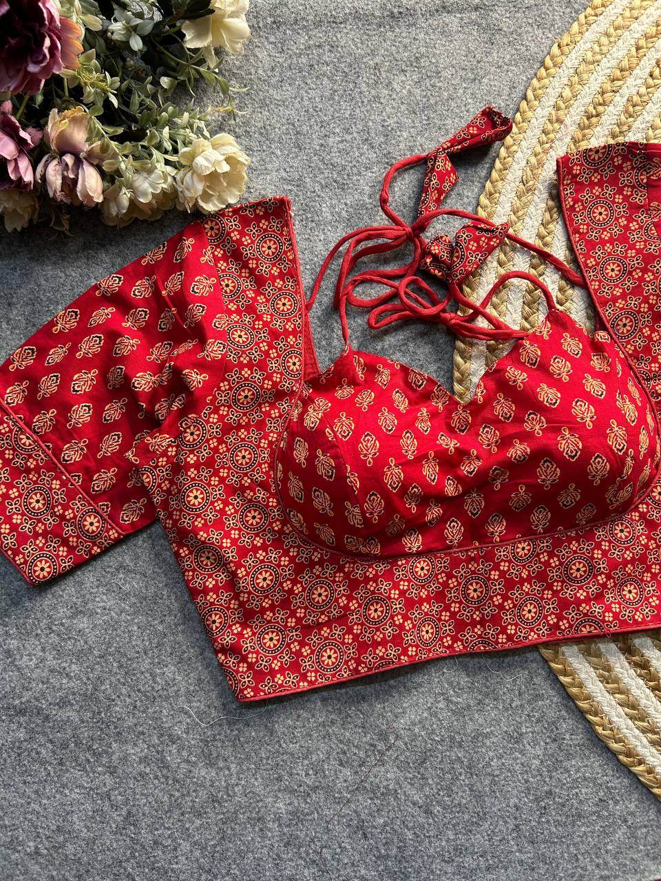 ajrakh cotton halter neck blouse - elegant ethnic wear - rpd fashion