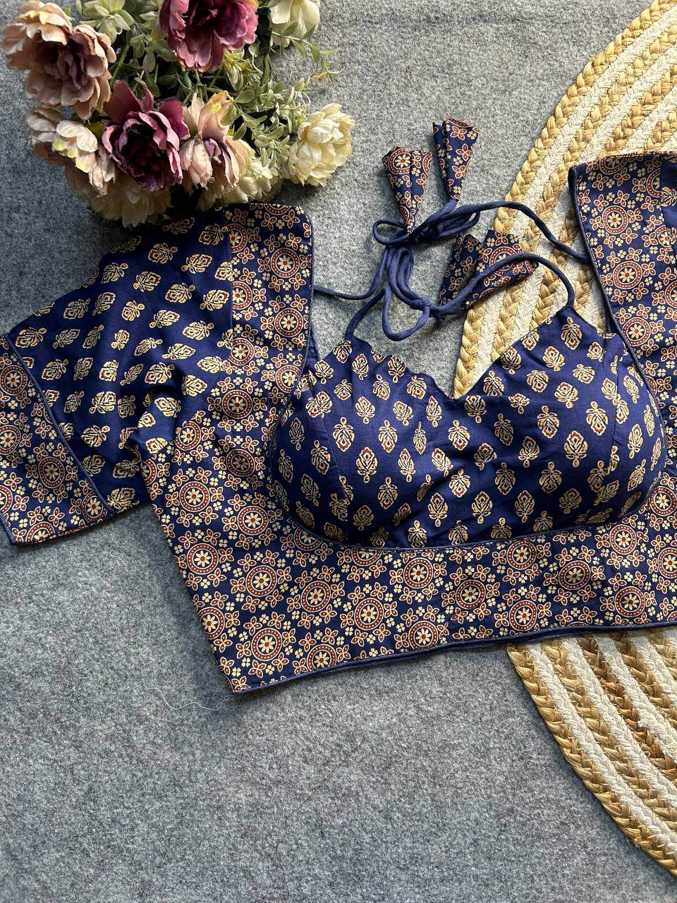 ajrakh cotton halter neck blouse - elegant ethnic wear - rpd fashion