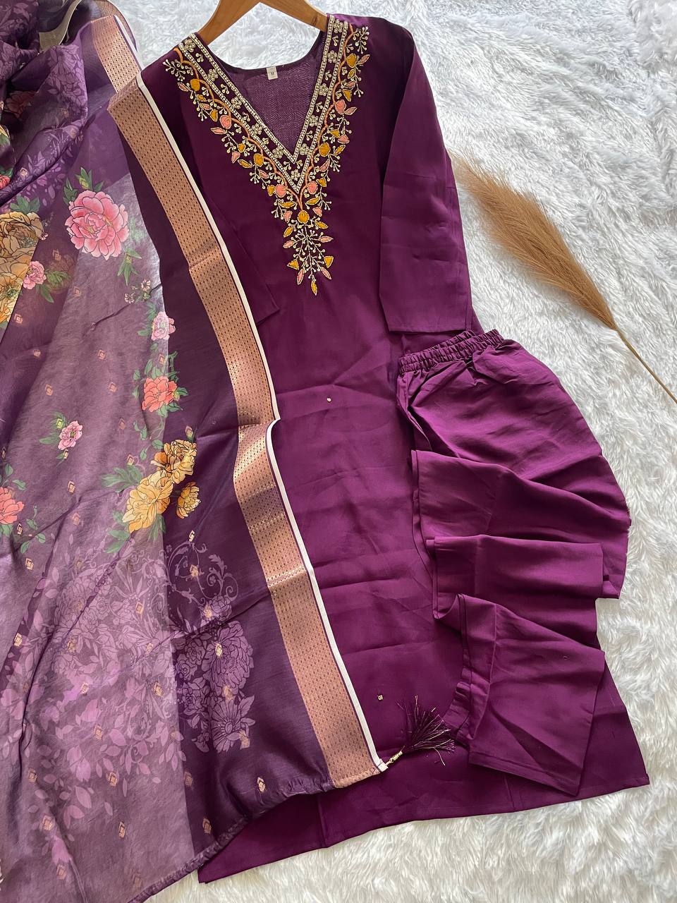 handwork kurti pant with dupatta set rpd fashion