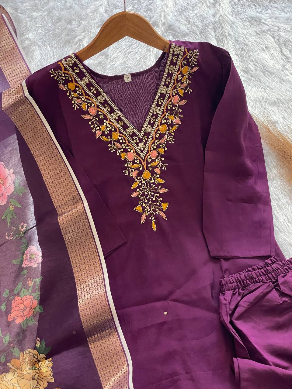 handwork kurti pant with dupatta set rpd fashion