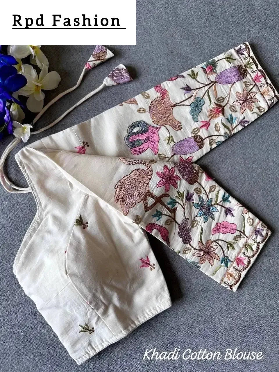 beautiful khadi cotton chain stitch embroidered blouse - rpd fashion