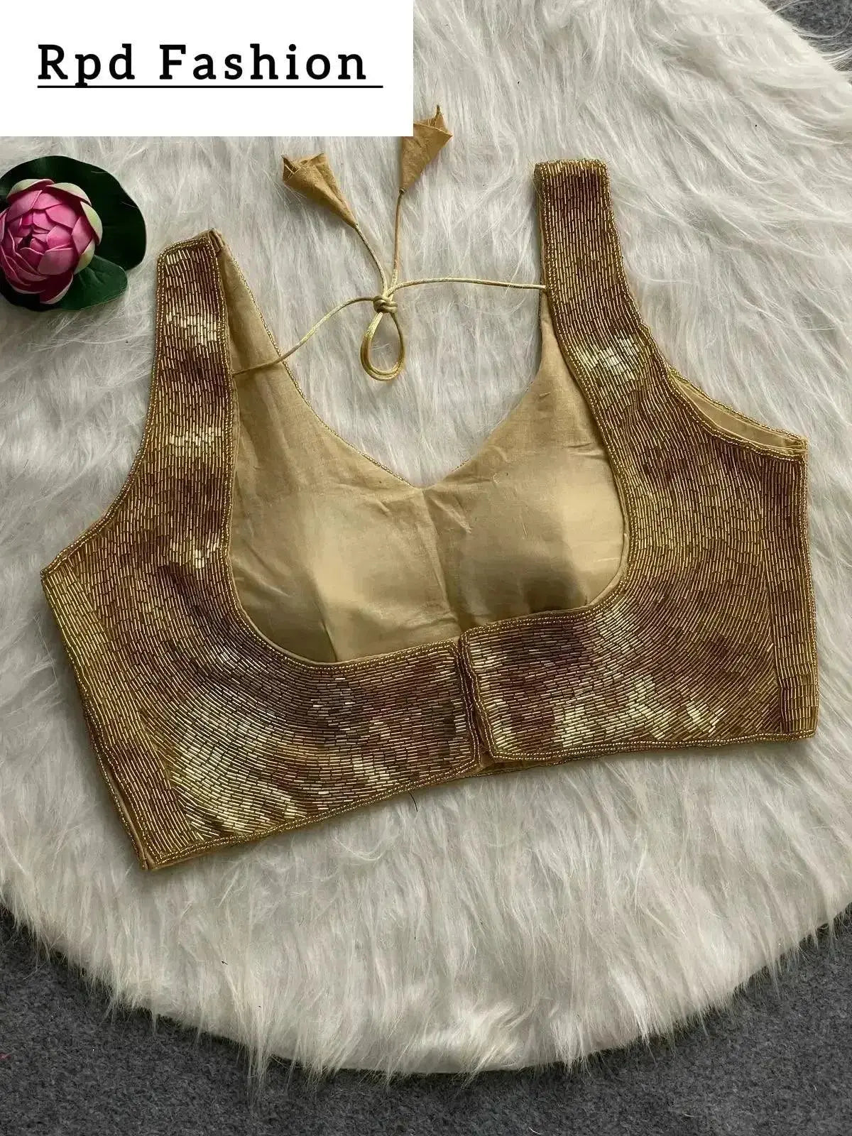 elegant pure handwork blouse - handcrafted silk with pearl and bead details - rpd fashion