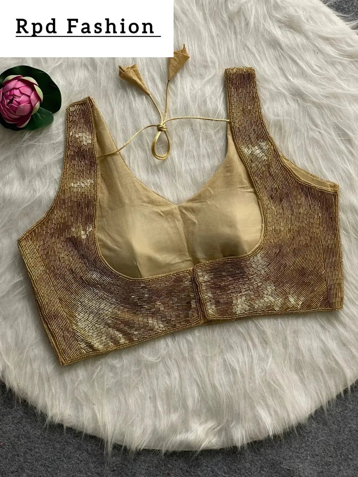 elegant pure handwork blouse - handcrafted silk with pearl and bead details - rpd fashion