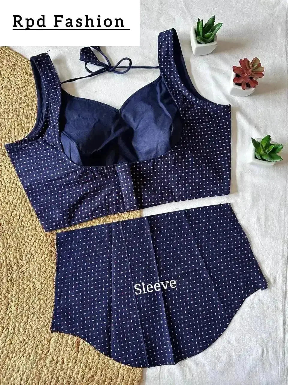 handblock cotton ajrakh blouse - polka dot design - rpd fashion