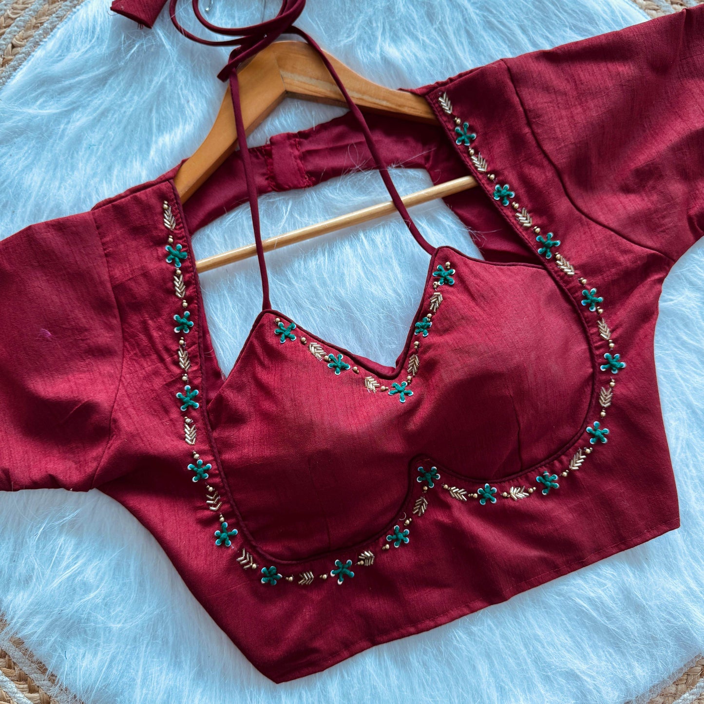 golden handwork blouse with colorful thread and sequences - rpd fashion