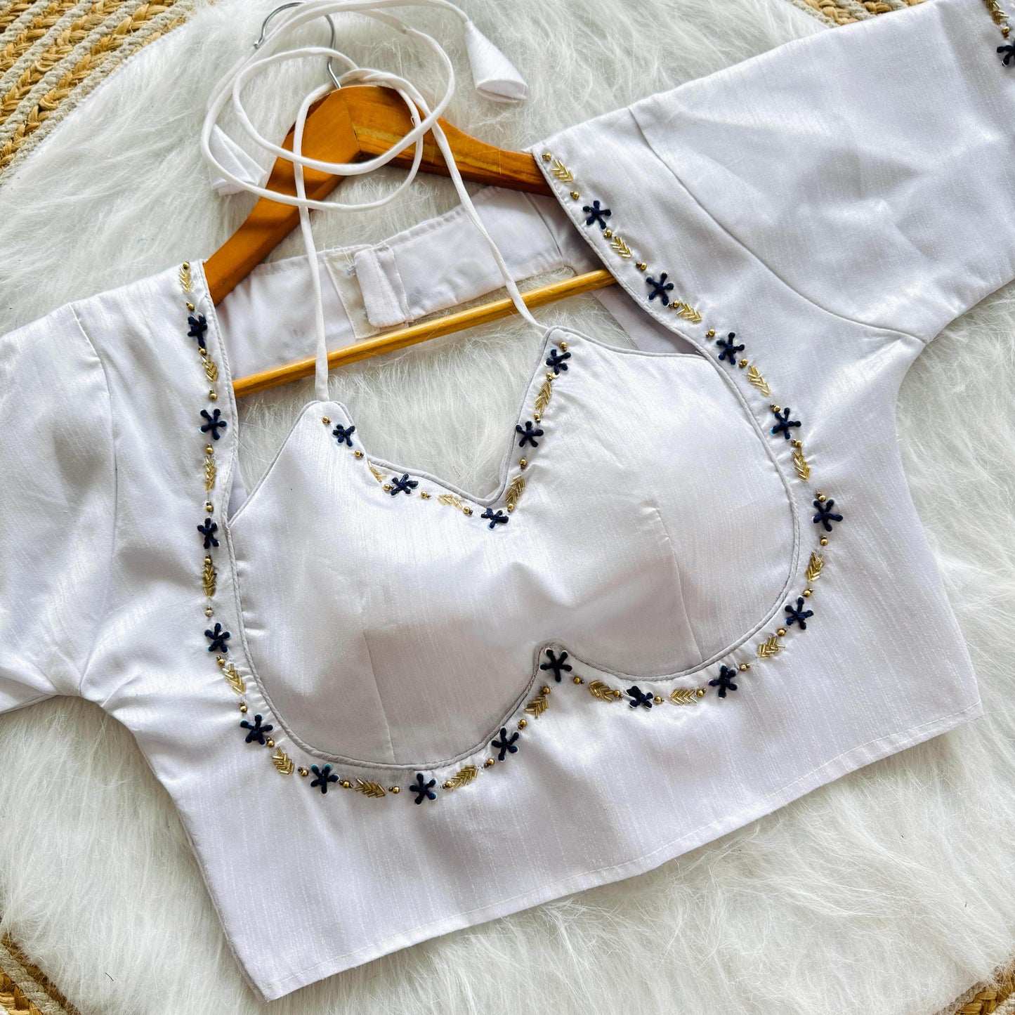 golden handwork blouse with colorful thread and sequences - rpd fashion