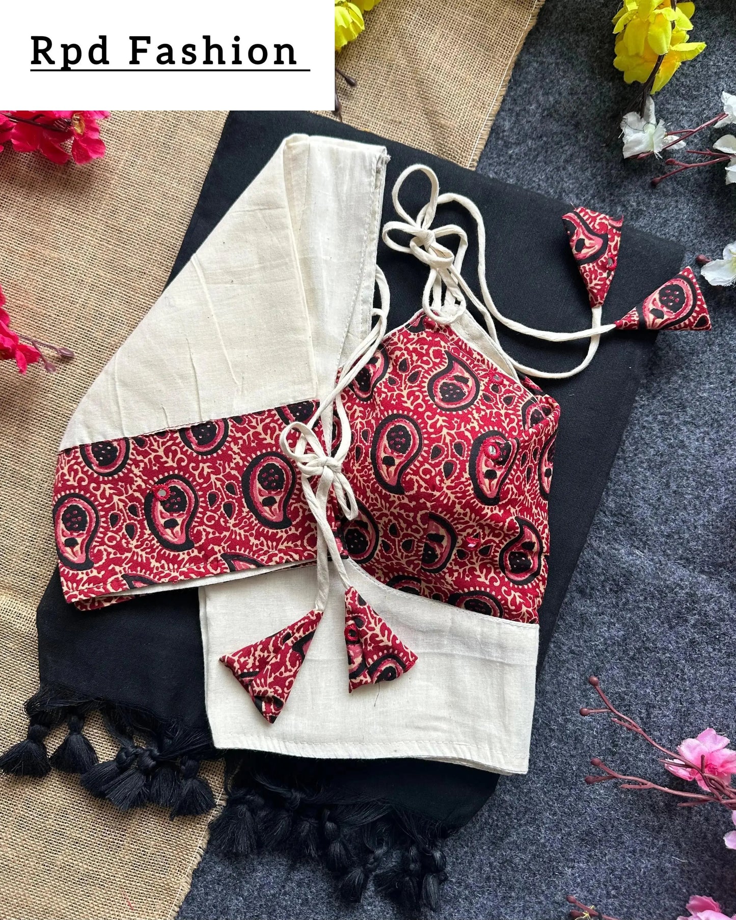 khadi cotton saree and beautiful havy khadi cotton blouse - rpd fashion