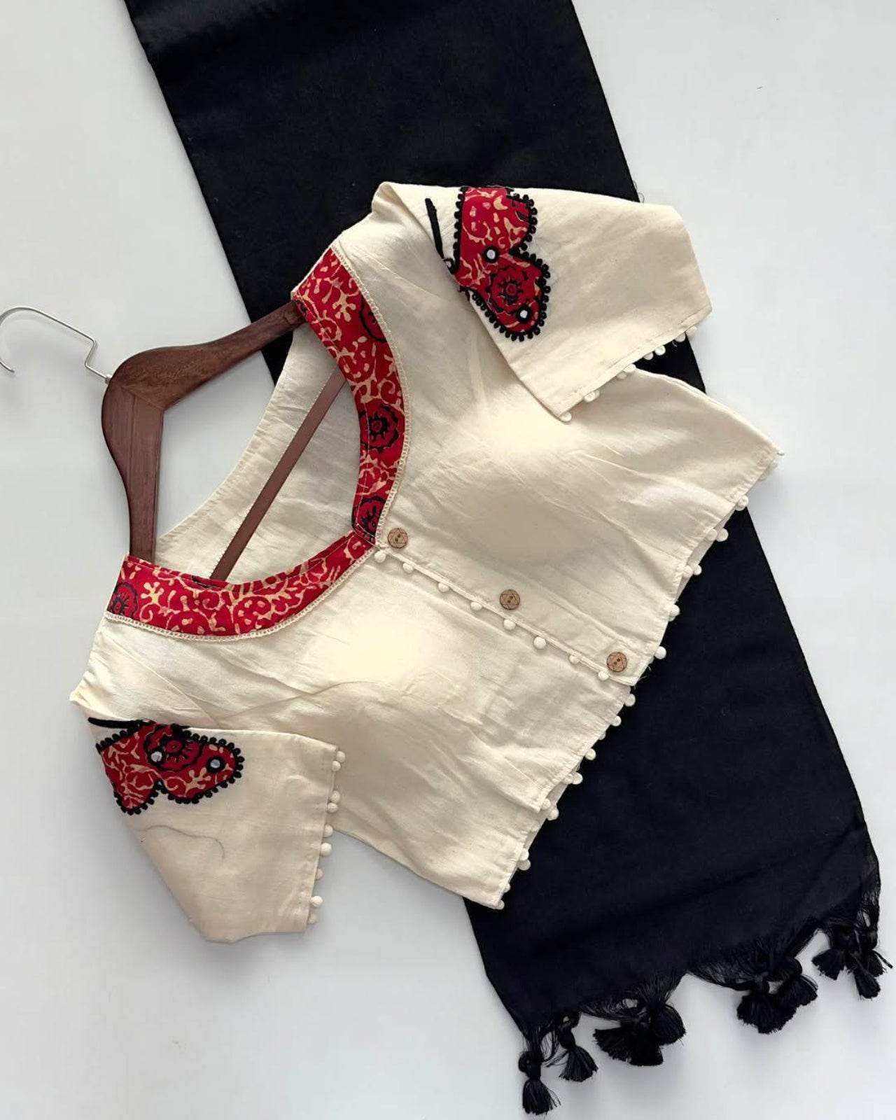 khadi cotton saree and beautiful havy khadi cotton applique blouse - rpd fashion