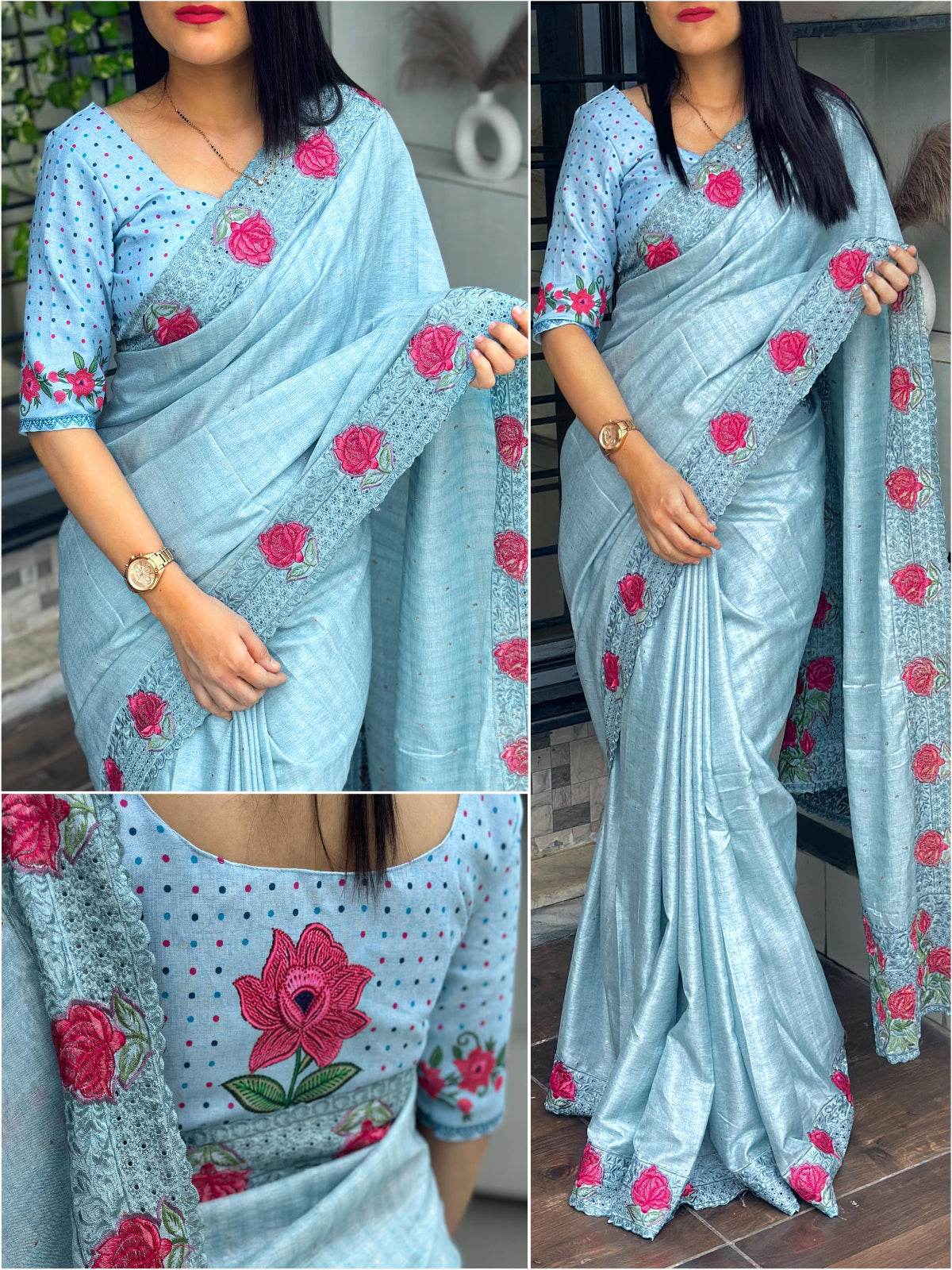 multi thread embroidery work in saree with cutwork & boaring work - rpd fashion