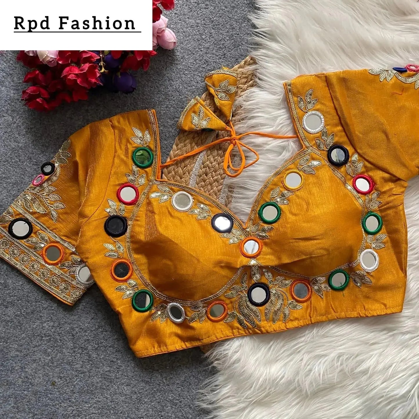 navratri real multi mirror work mumtaz cut stylish blouse - rpd fashion