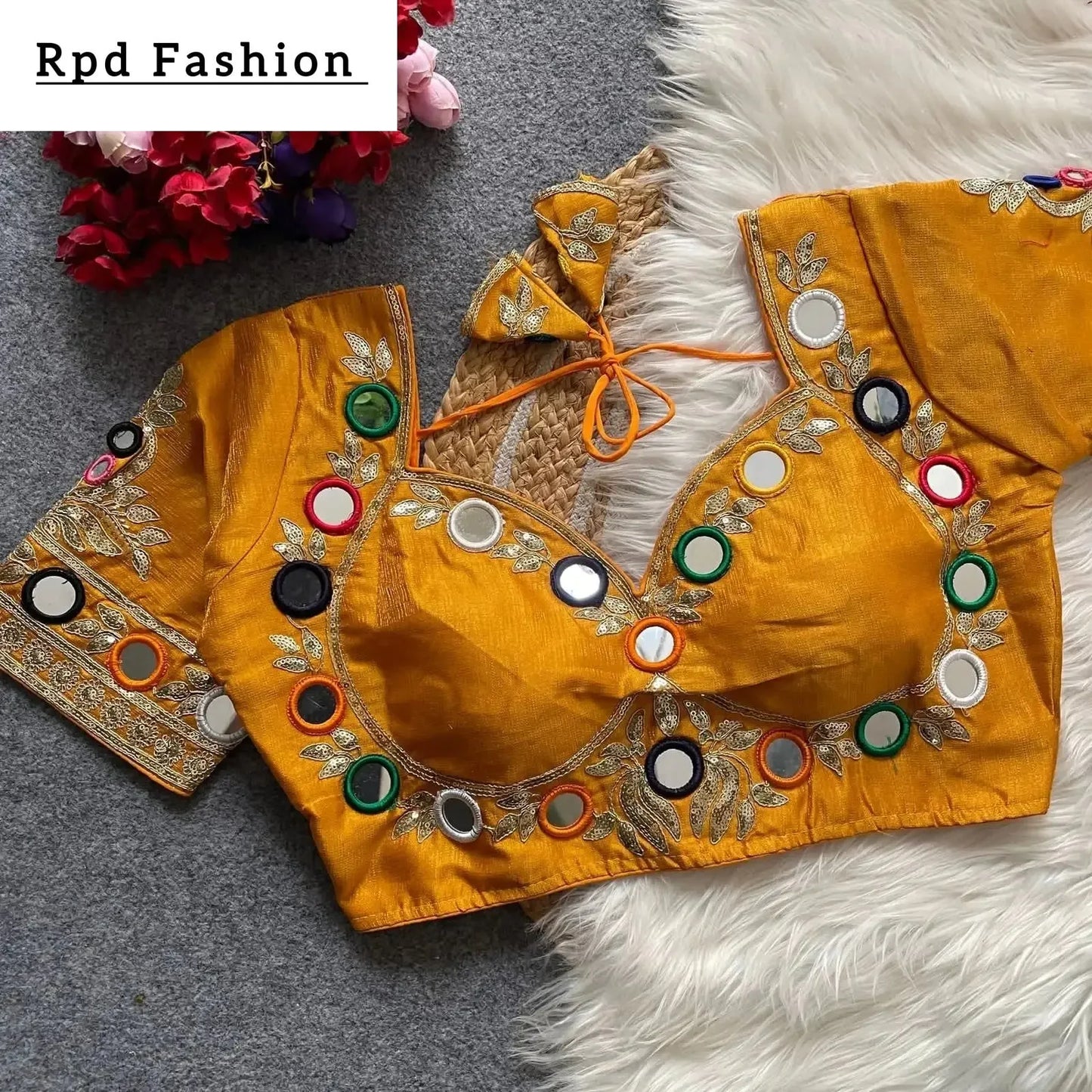 navratri real multi mirror work mumtaz cut stylish blouse - rpd fashion