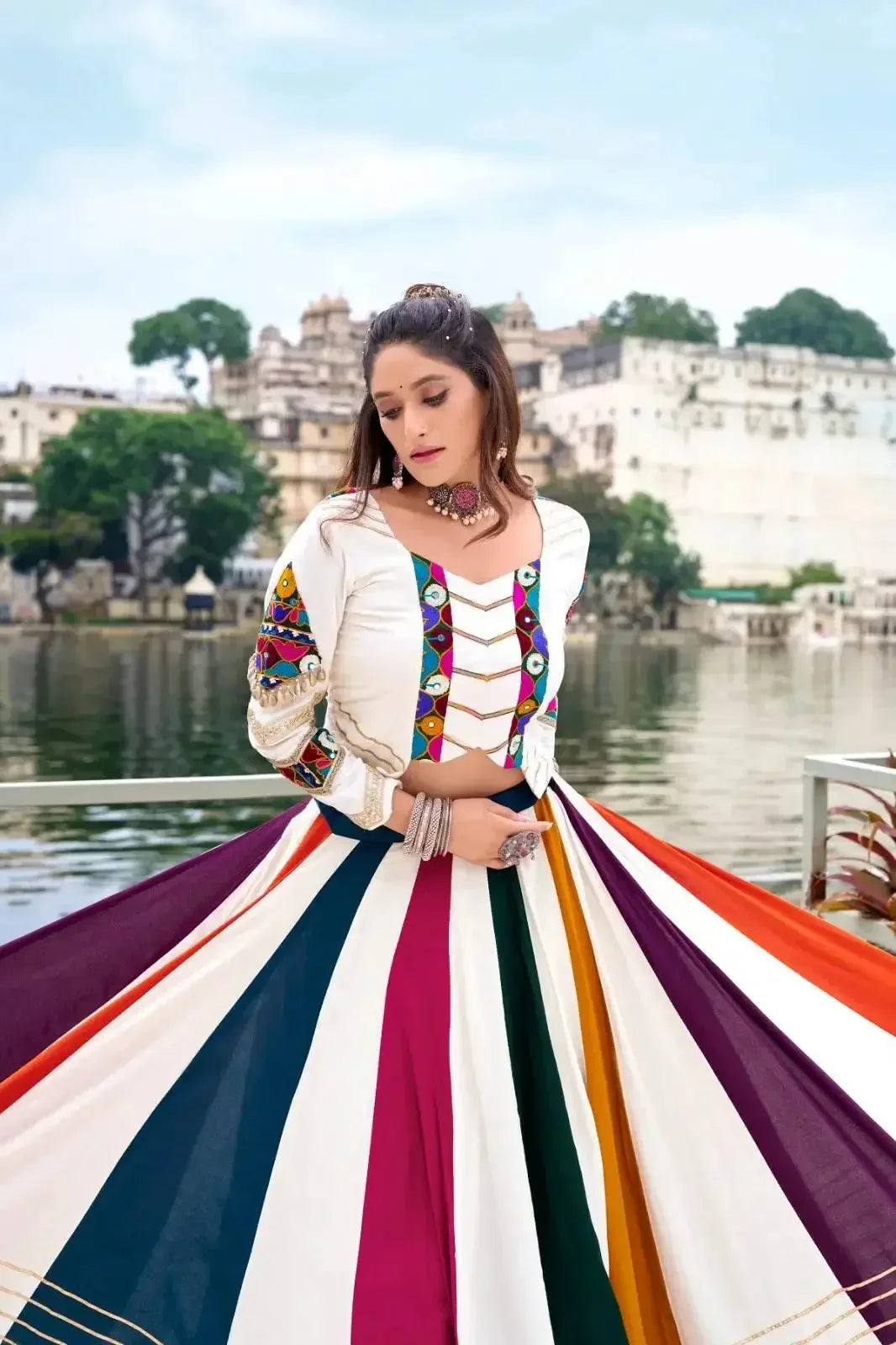 navratri special mirror work for legacy pure rayon lehenga choli - rpd fashion