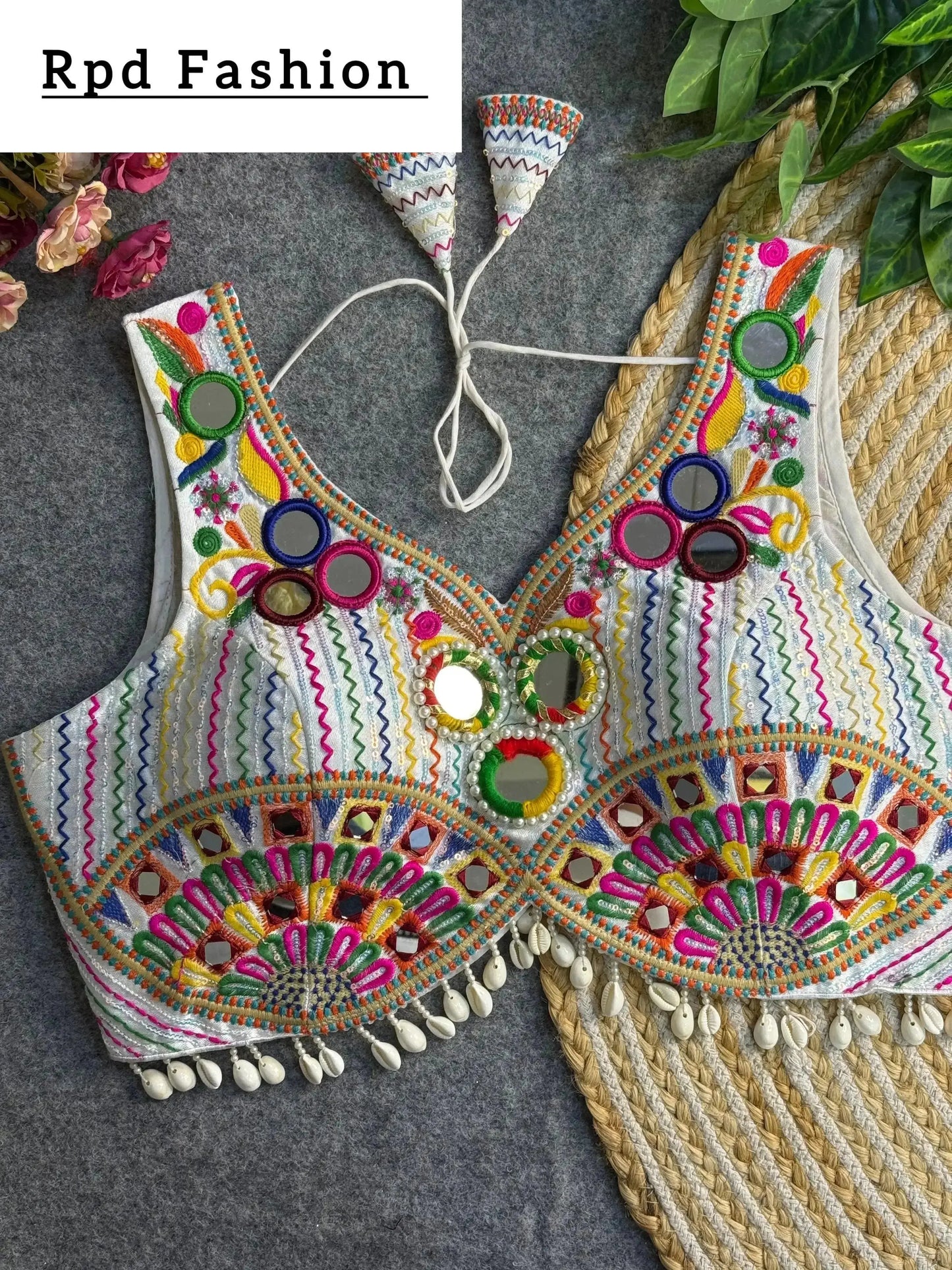 navratri special real multi mirror work apple cut stylish blouse - rpd fashion