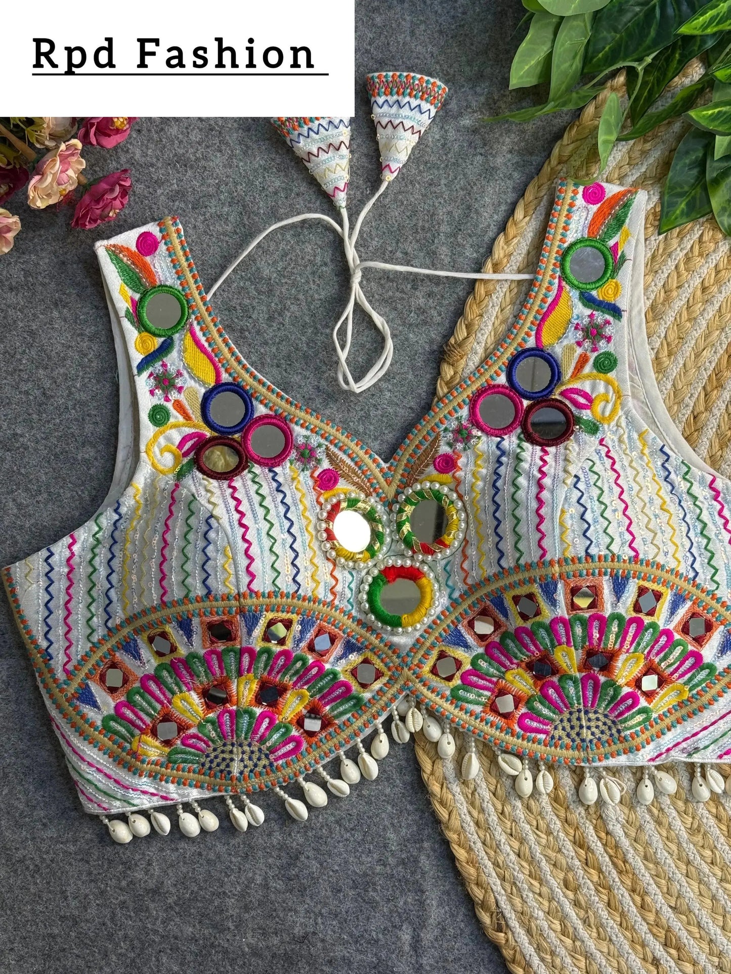 navratri special real multi mirror work apple cut stylish blouse - rpd fashion