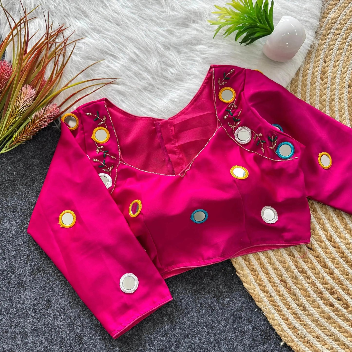 original mirror cover blouse with hand thread work and kardana - rpd fashion