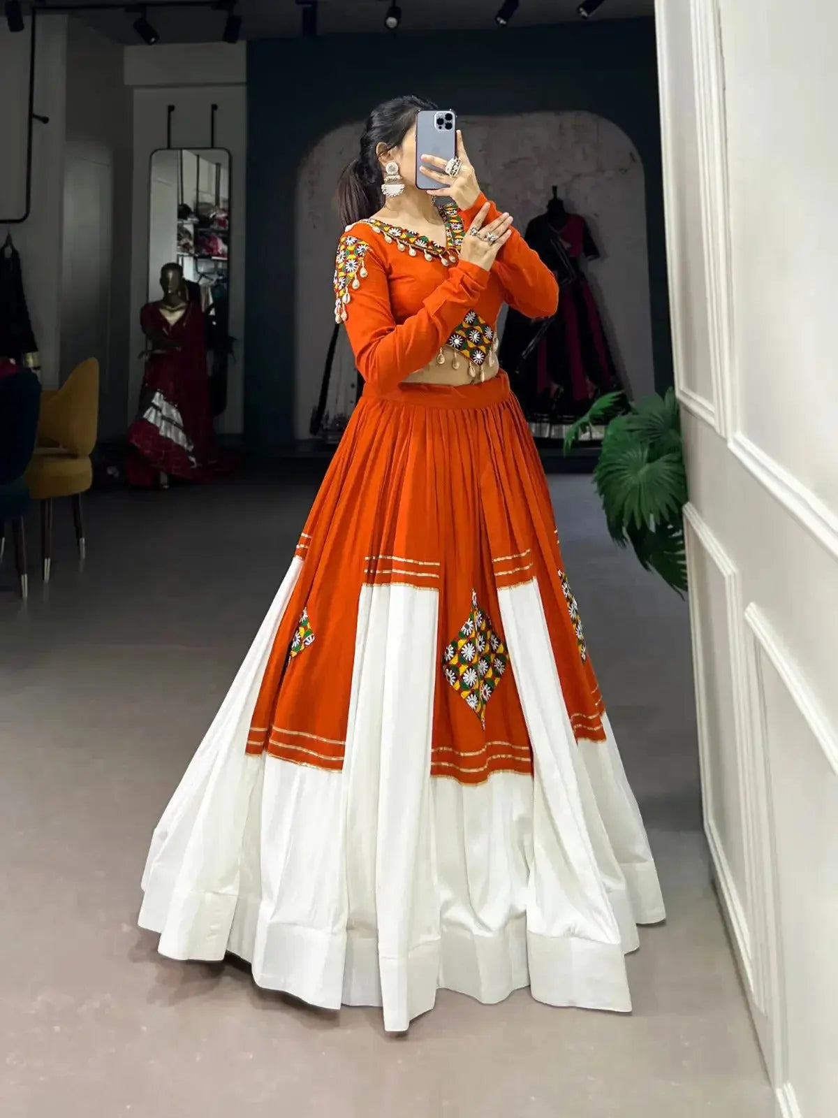 patchwork orange rayon readymade lehenga choli - rpd fashion