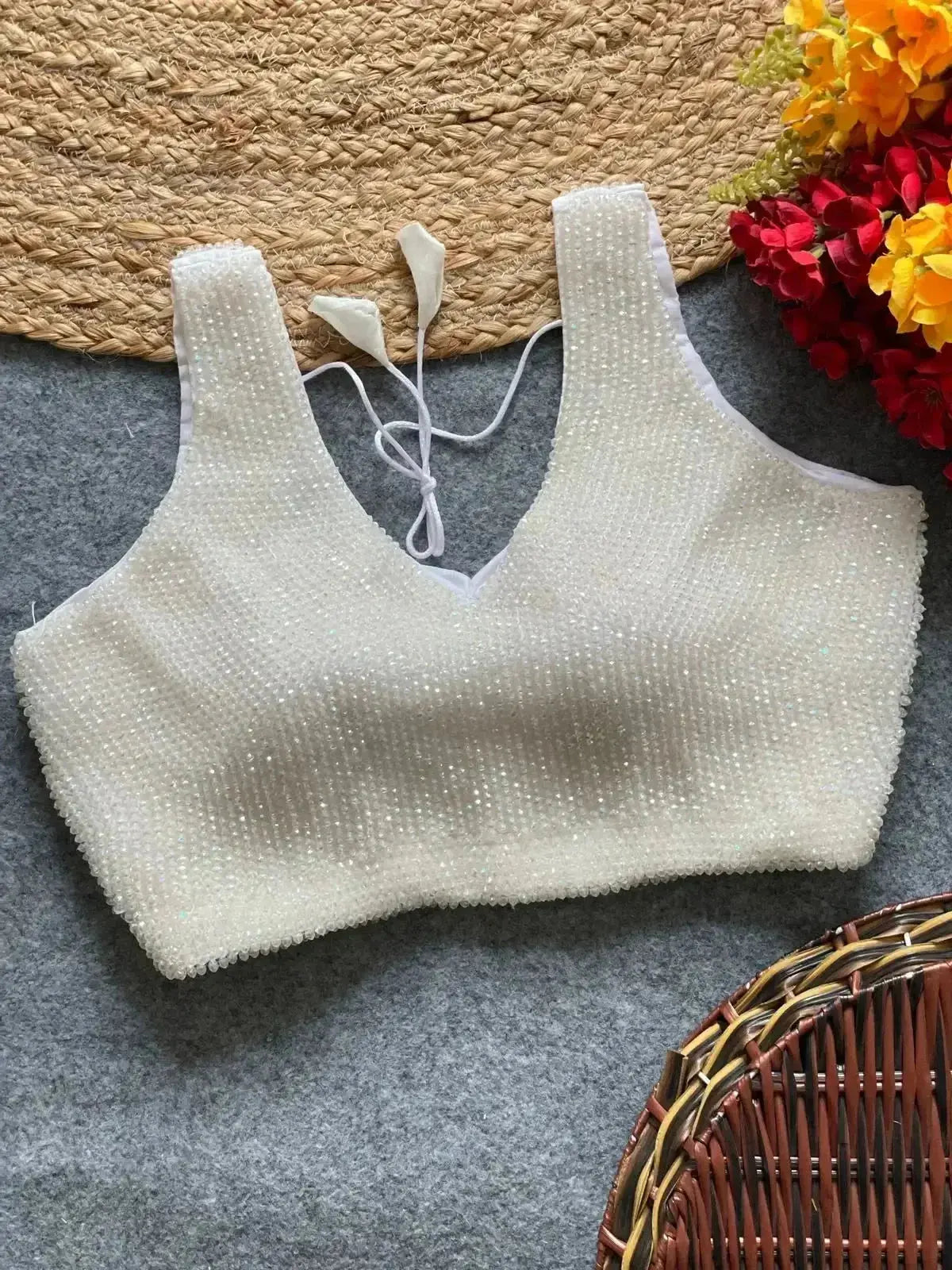 premium pearl moti sleeveless readymade blouse for silk saree - rpd fashion