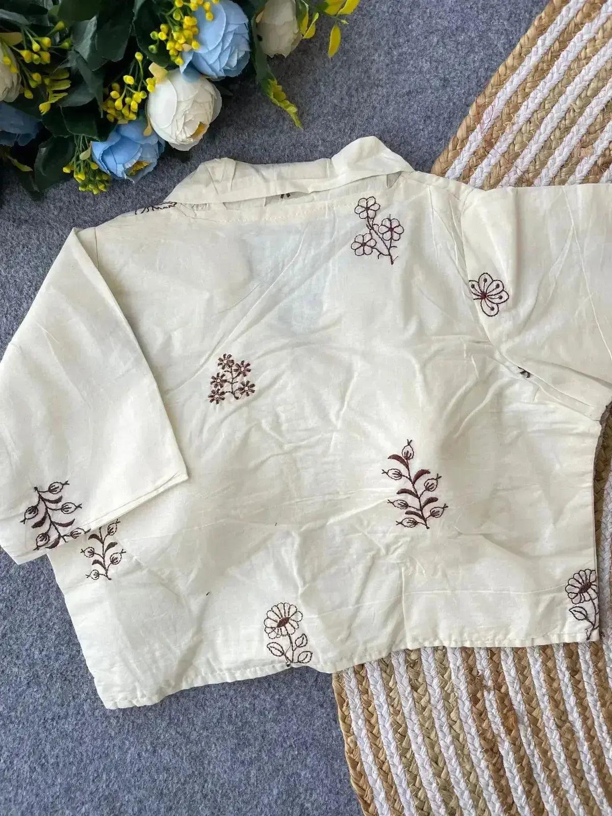 pure khadi cotton blouse for women – minimal floral embroidery, front open style - rpd fashion