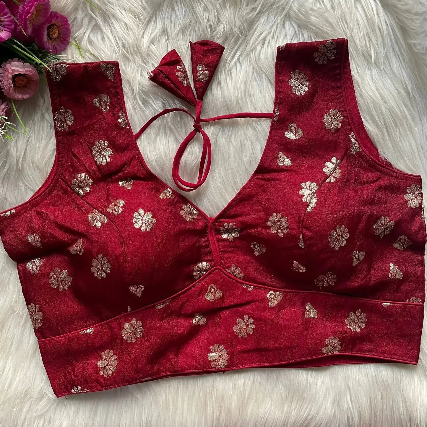 olive green jacquard silk blouse with floral weave – elegant saree blouse - rpd fashion