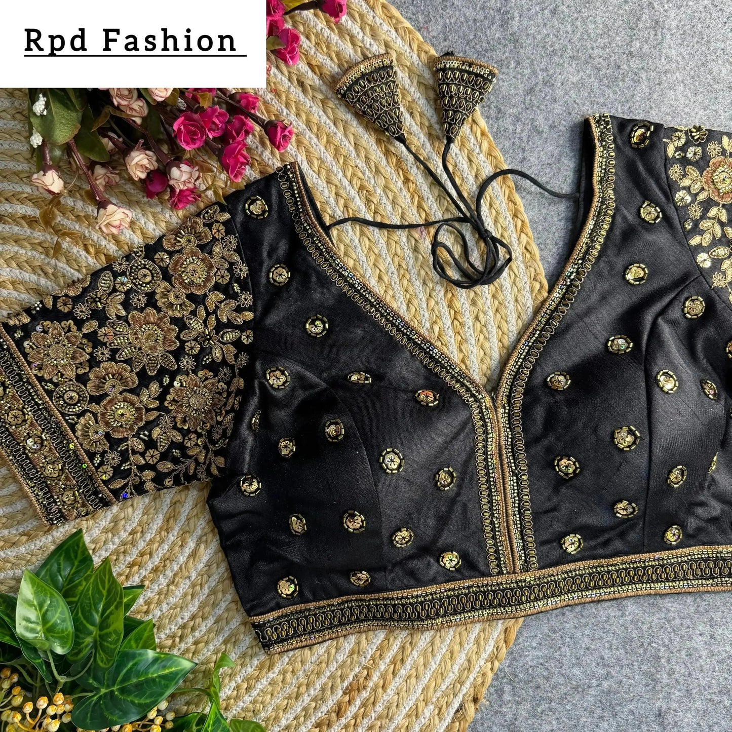 sabyasachi style v-neck beaded copper bridal blouse - rpd fashion