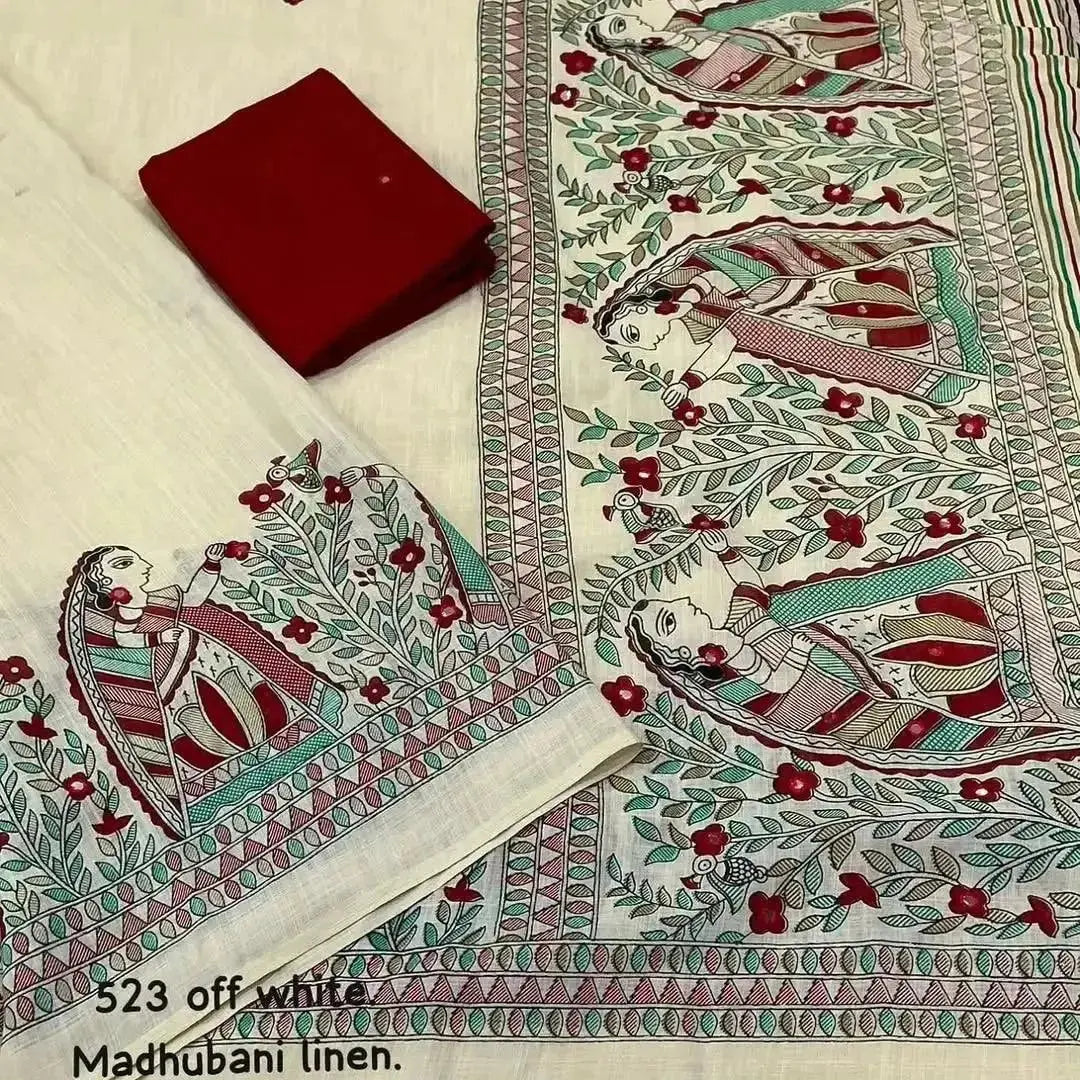 trendy cotton saree blouse design with madhubani print – ethnic style - rpd fashion