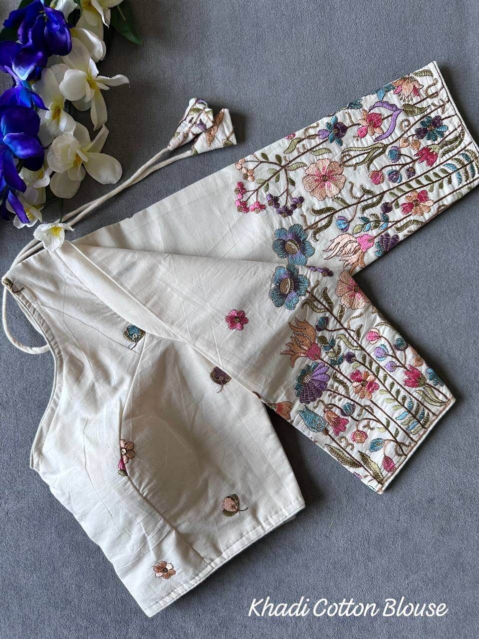 beautiful khadi cotton chain stitch embroidered blouse - rpd fashion