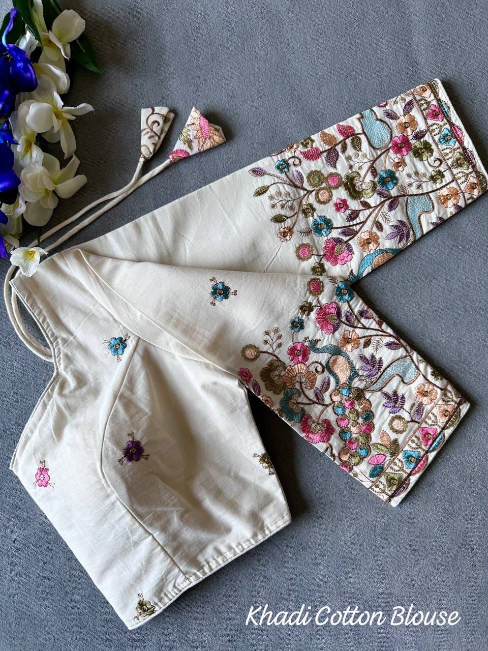 beautiful khadi cotton with chain stitch embroidered blouse rpd fashion