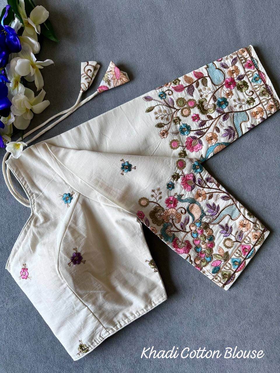beautiful khadi cotton chain stitch embroidered blouse - rpd fashion