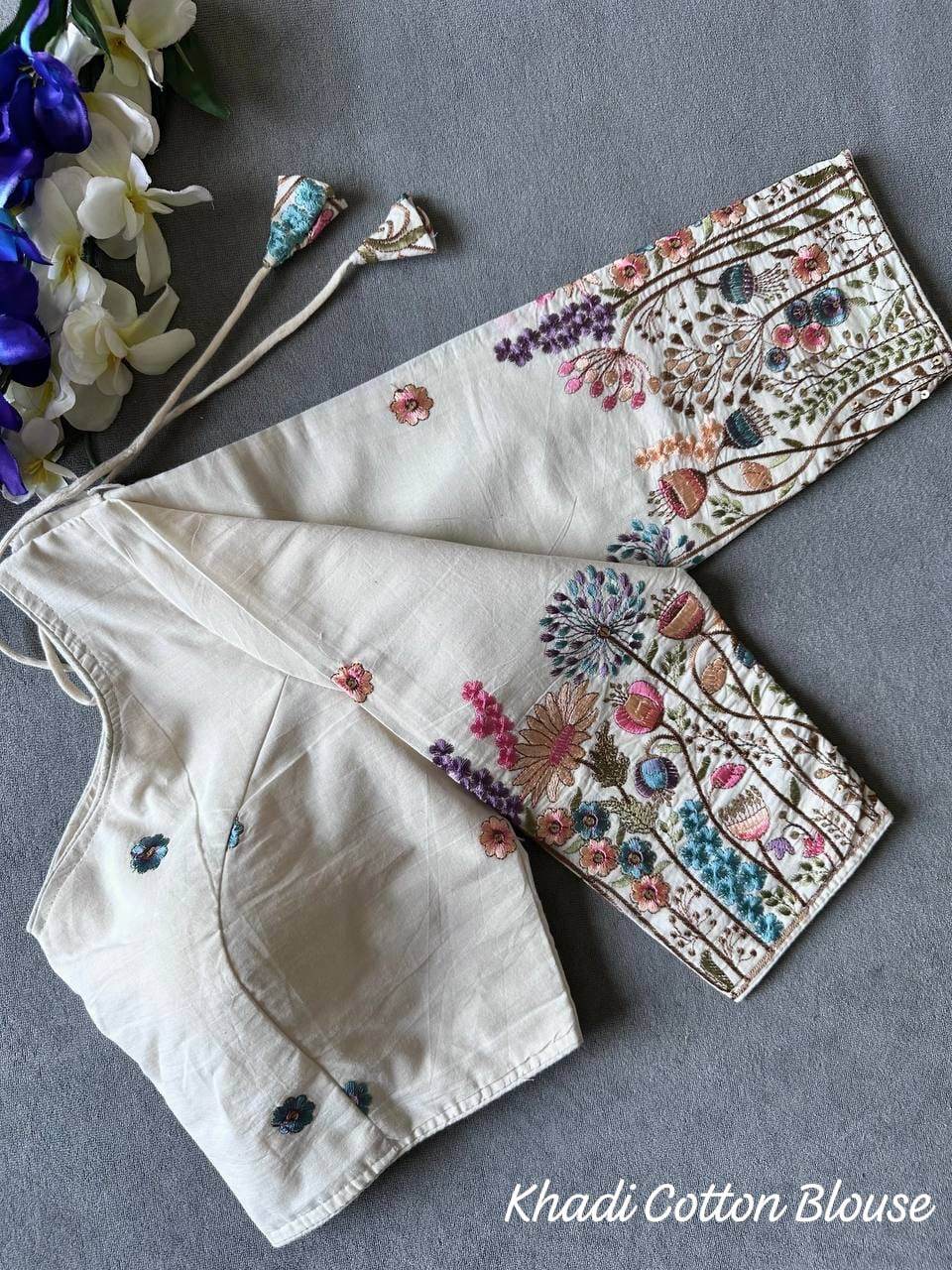 beautiful khadi cotton chain stitch embroidered blouse - rpd fashion