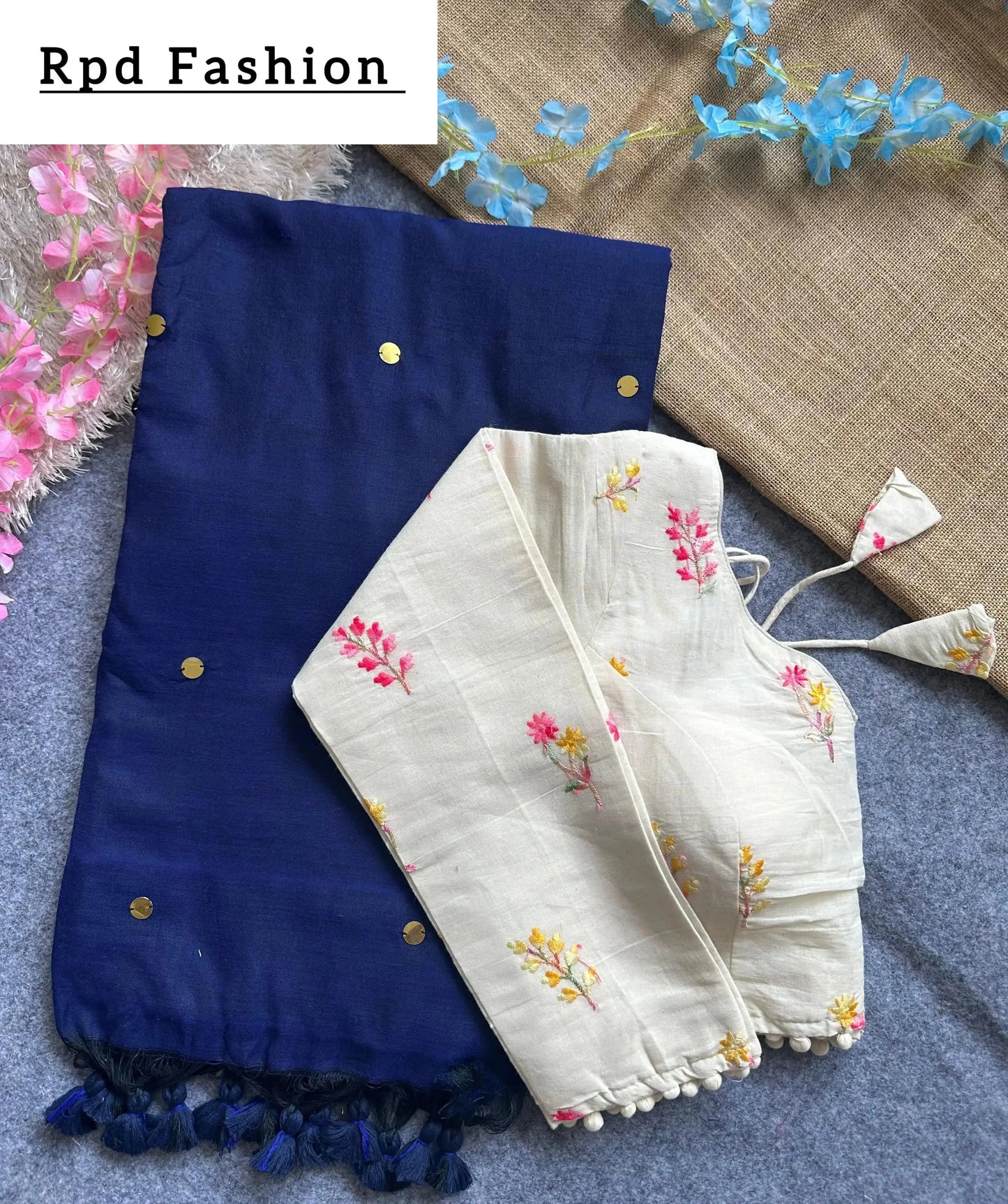 khadi cotton saree with hand stich gini beautiful havy khadi cotton blouse - rpd fashion