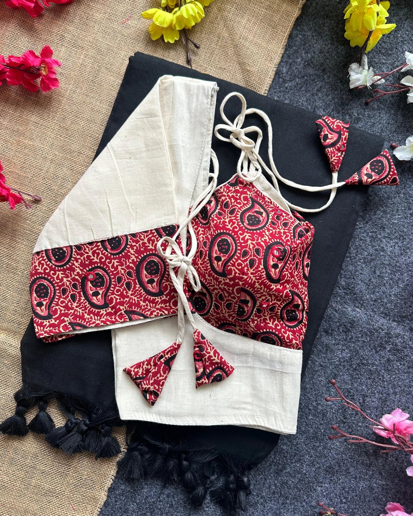 khadi cotton saree and beautiful havy khadi cotton blouse - rpd fashion