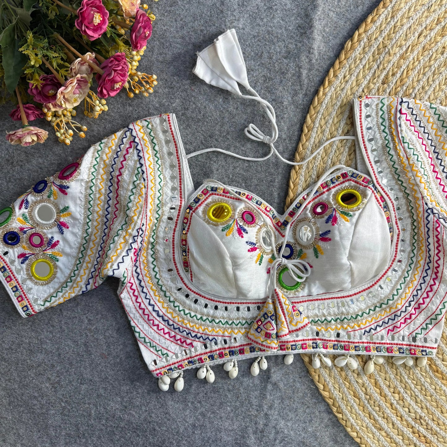 navratri special real multi mirror hand work blouse designs - rpd fashion