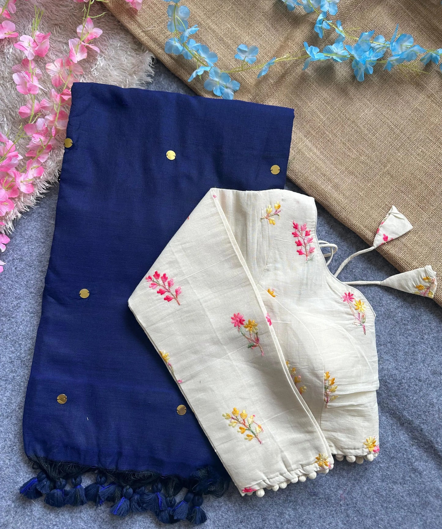 khadi cotton saree with hand stich gini beautiful havy khadi cotton blouse - rpd fashion