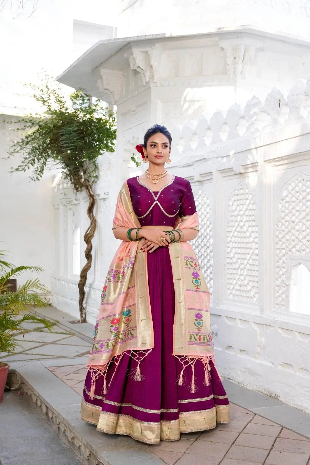 wine pure vichitra silk with weaving zari work lehenga choli - rpd fashion