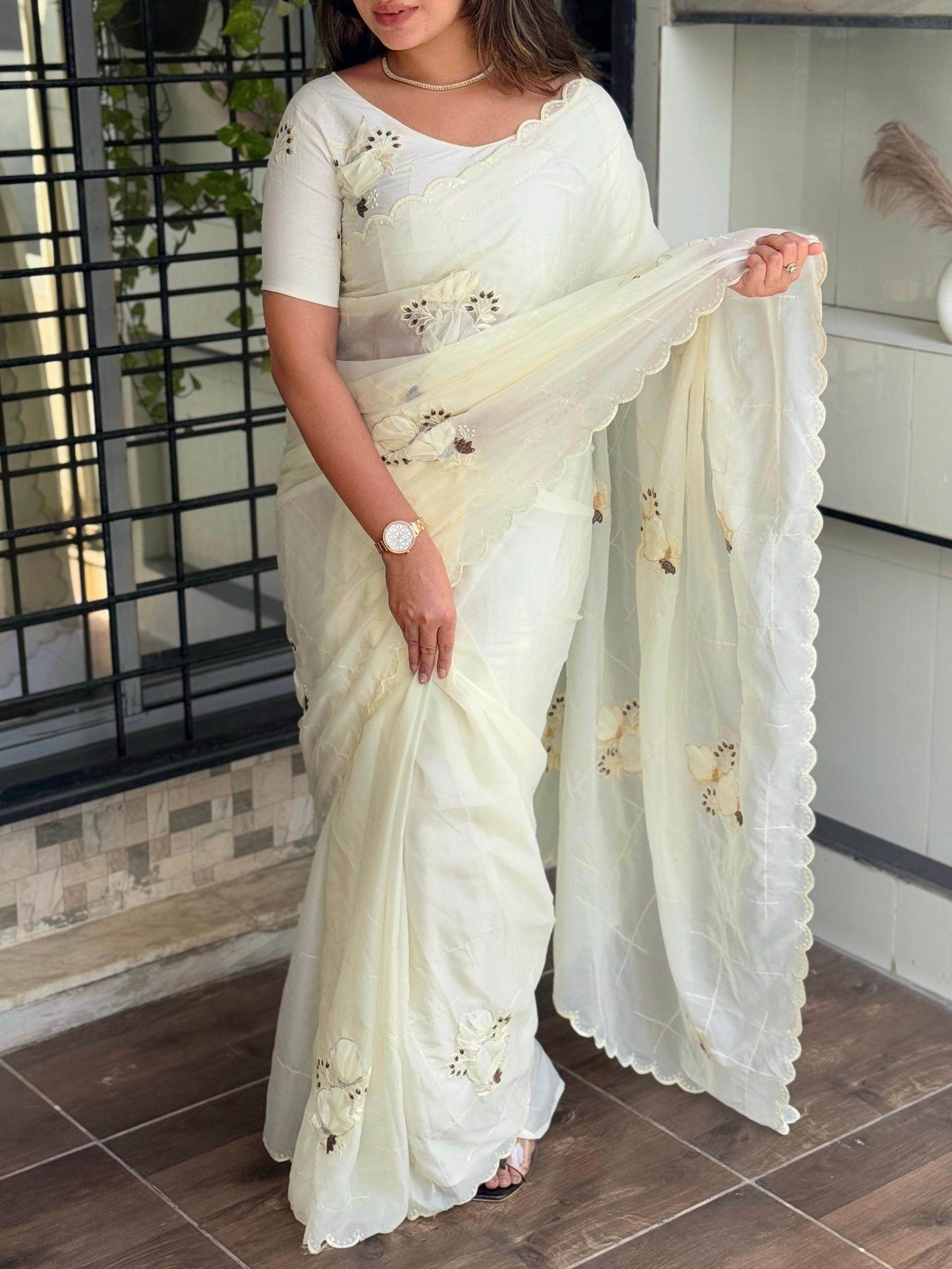 sequins embroidered work with thread work in saree and blouse - rpd fashion