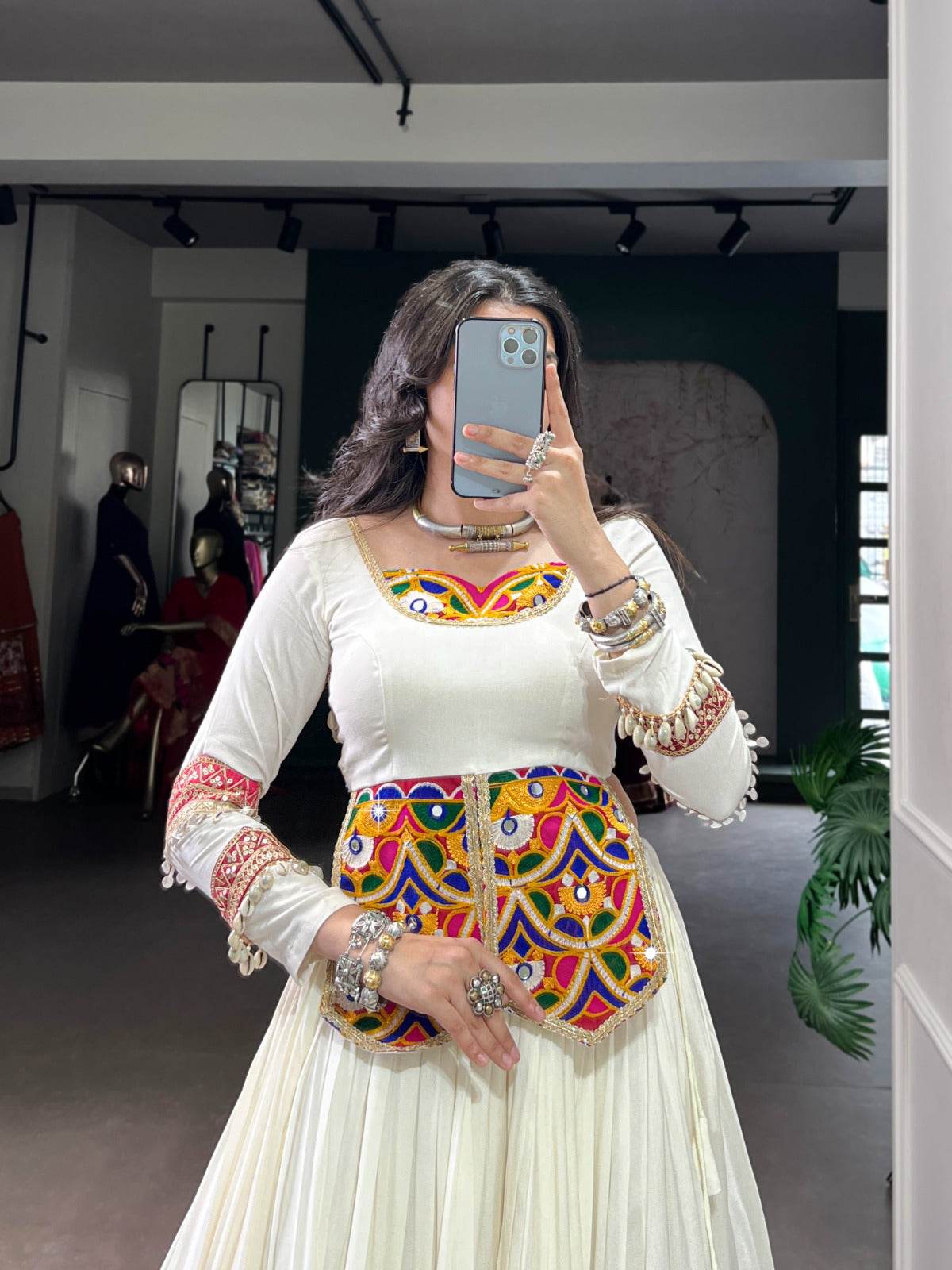 navratri special white rayon silk lehenga choli - rpd fashion
