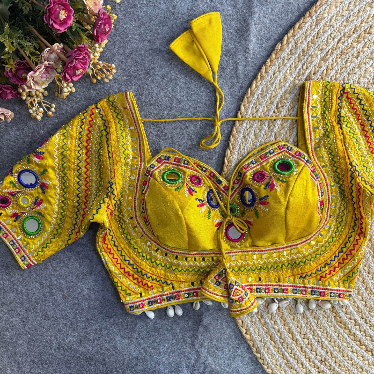 navratri special real multi mirror hand work blouse designs - rpd fashion