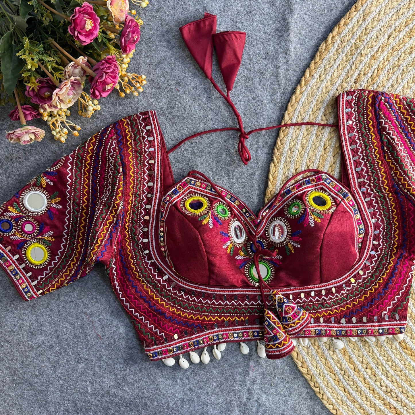 navratri special real multi mirror hand work blouse designs - rpd fashion