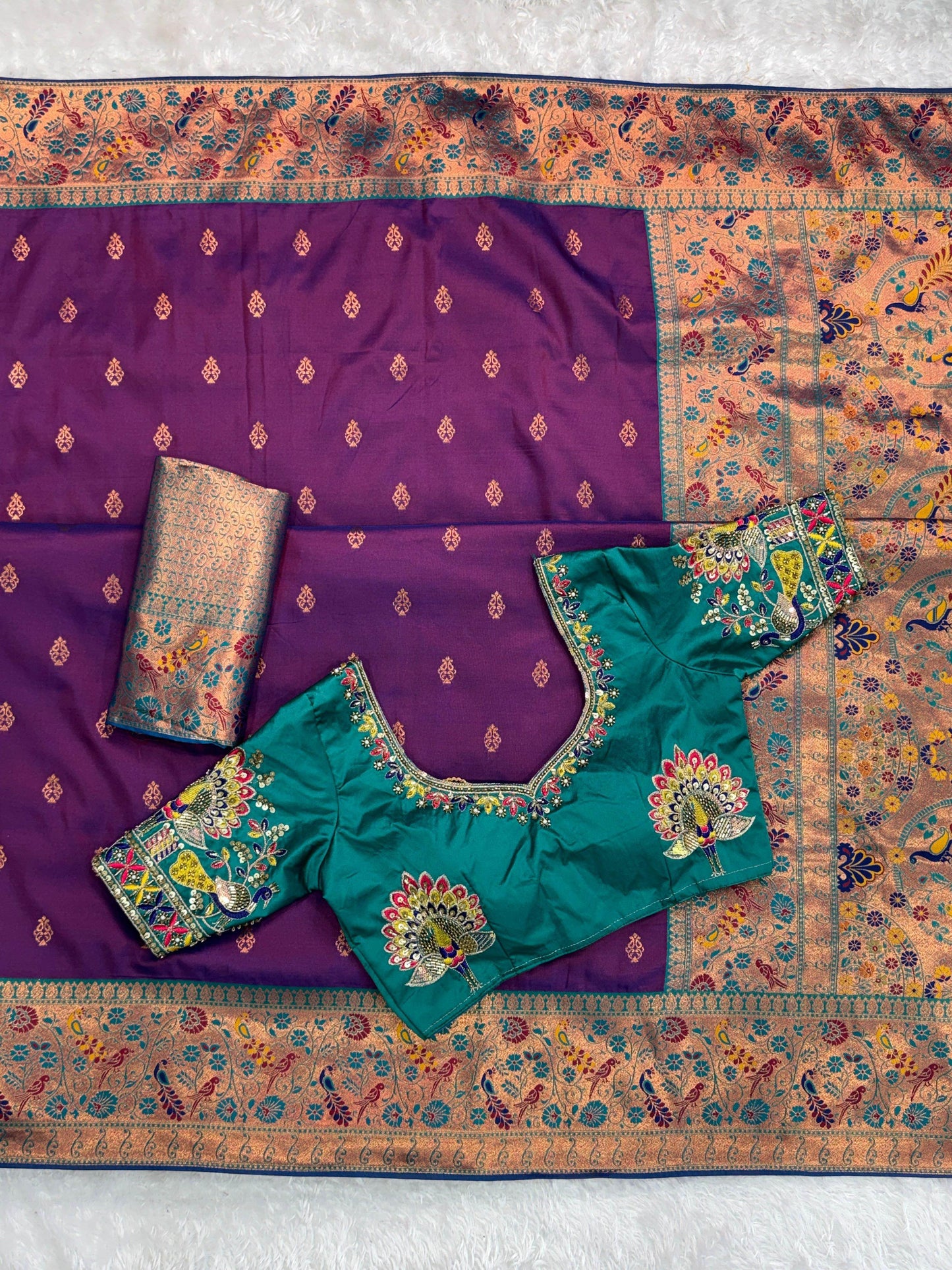 designer handwork blouse with heavy minakari banarasi saree – two blouse options - rpd fashion