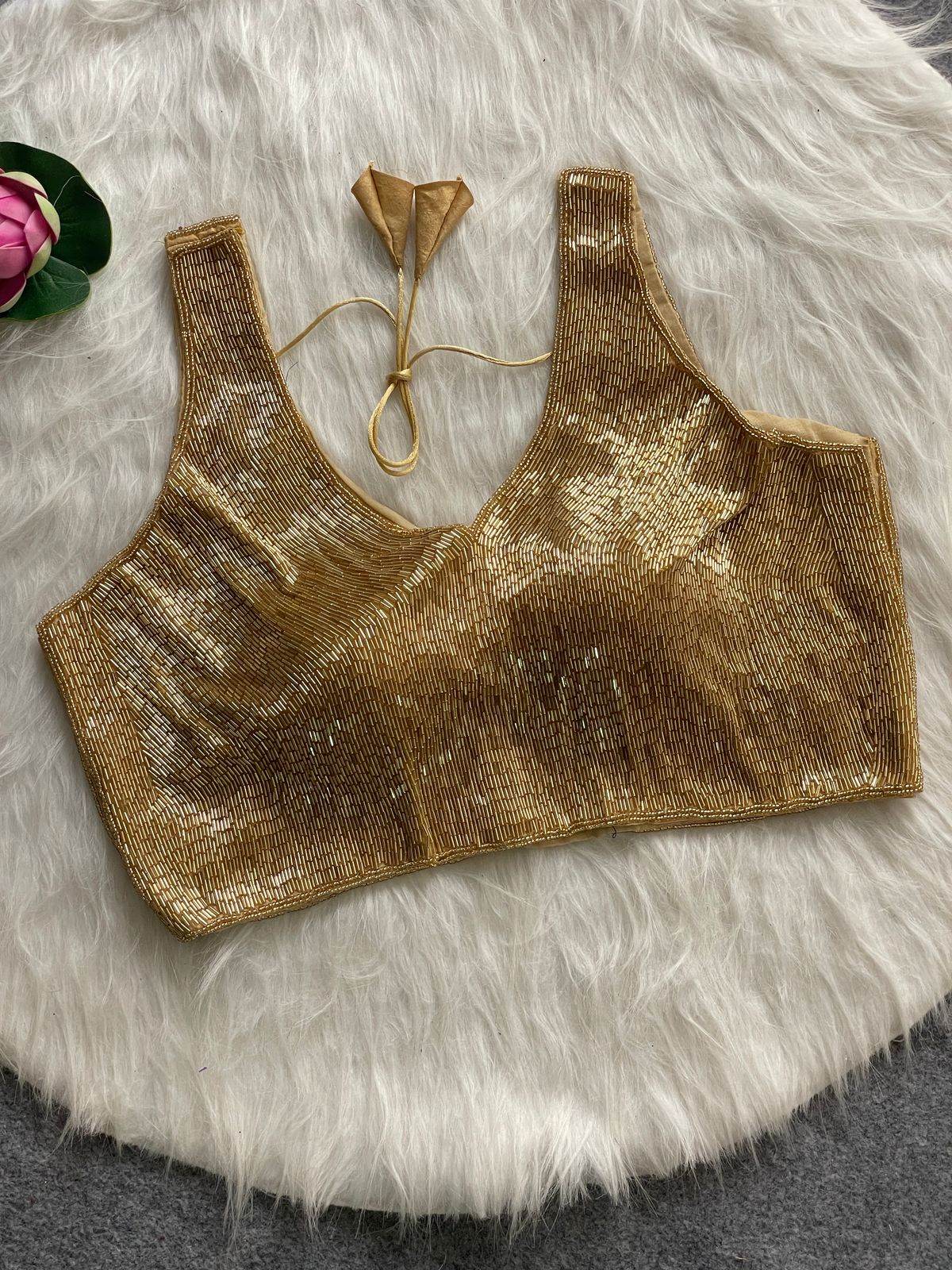 elegant pure handwork blouse - handcrafted silk with pearl and bead details - rpd fashion
