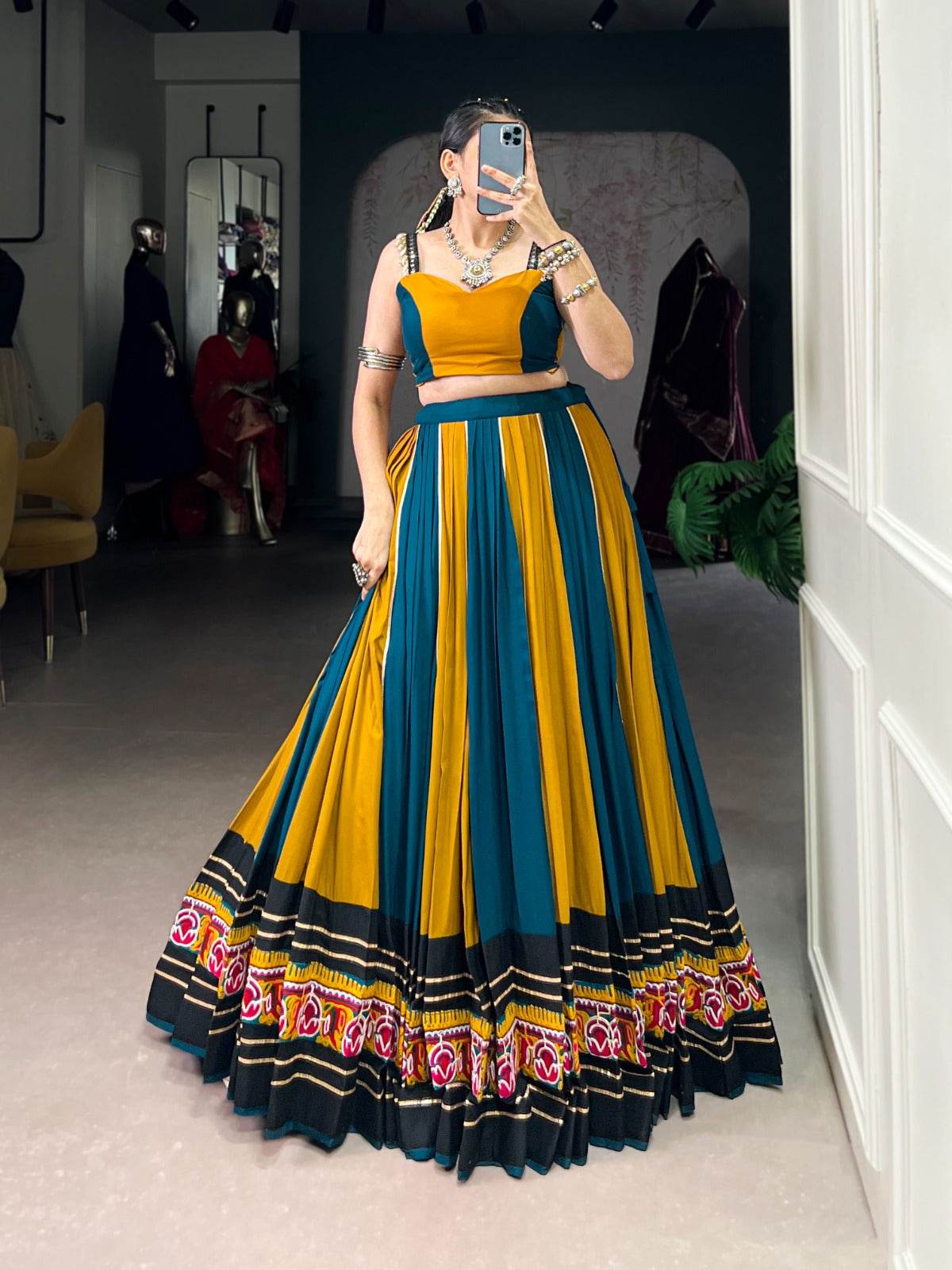 navratri outfit | gamthi work lehenga with 8 meter flair - rpd fashion