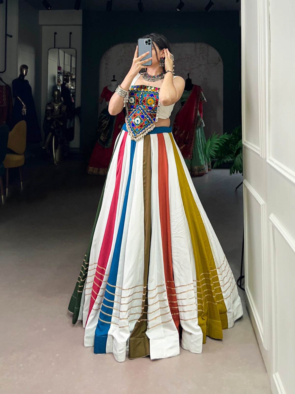 multi color pure rayon with gamthi work navratri lehenga choli - rpd fashion