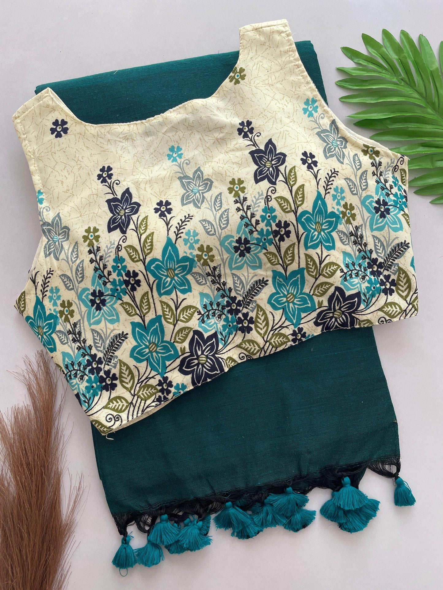 heavy cotton khadi saree with cotton print blouse - rpd fashion