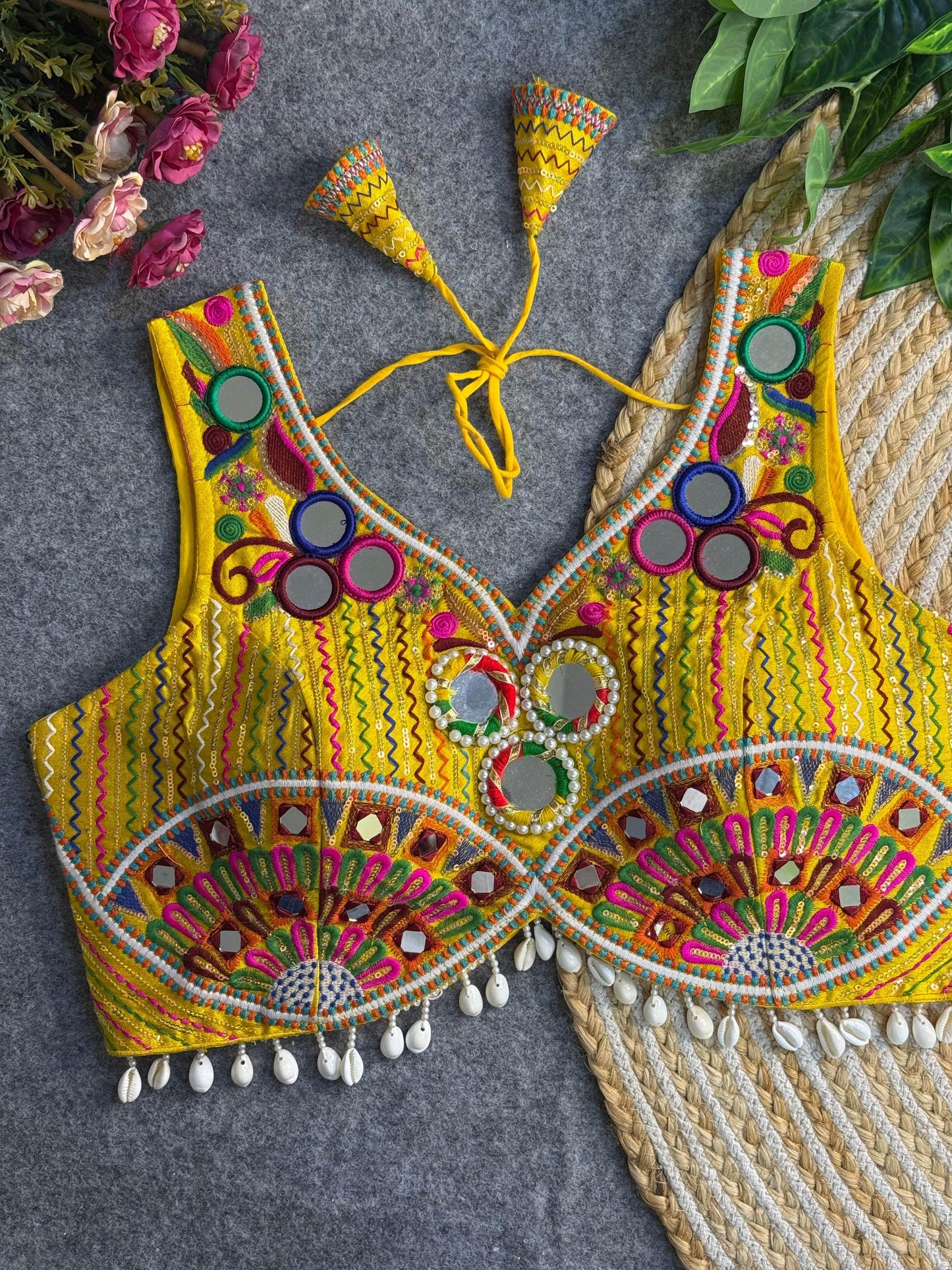 navratri special real multi mirror work apple cut stylish blouse - rpd fashion