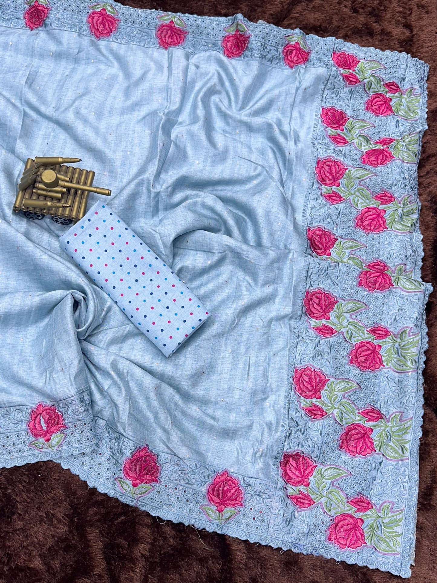 multi thread embroidery work in saree with cutwork & boaring work rpd fashion