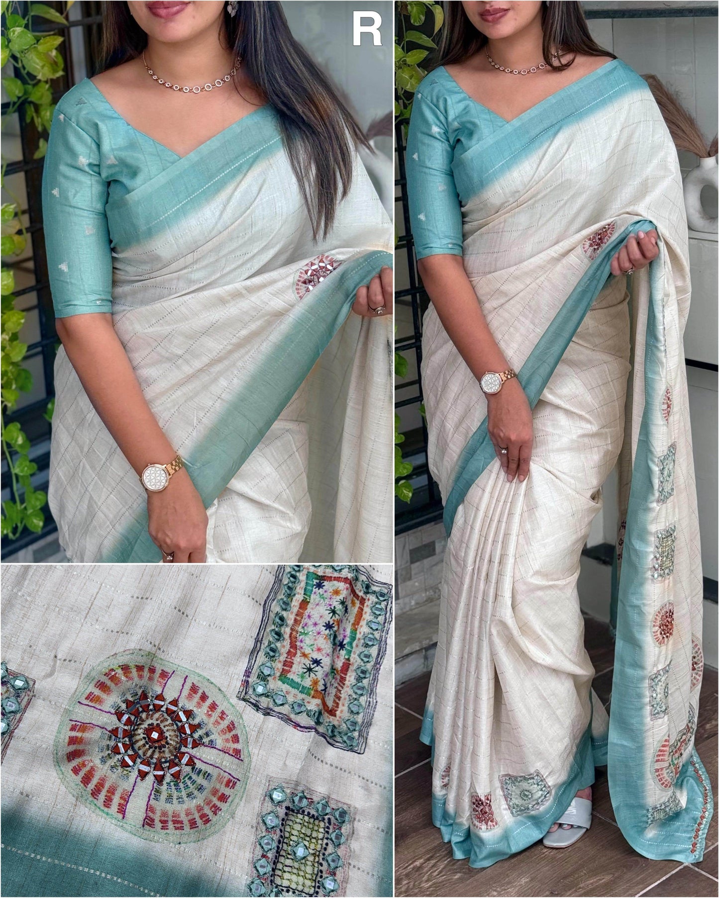 batik printed hand mirror work pure tusser cotton saree with blouse - rpd fashion