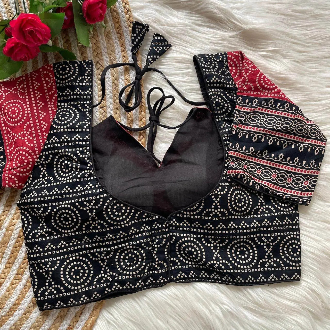 ajrakh cotton halter neck blouse - elegant partywear - rpd fashion