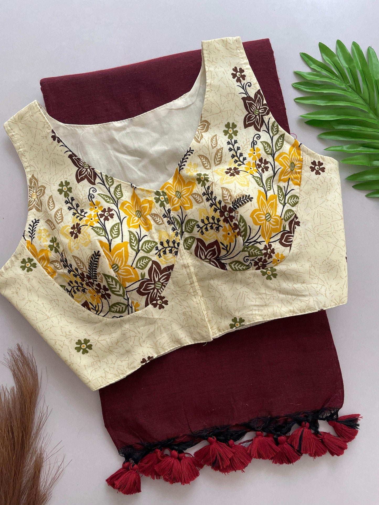 heavy cotton khadi saree with cotton print blouse - rpd fashion