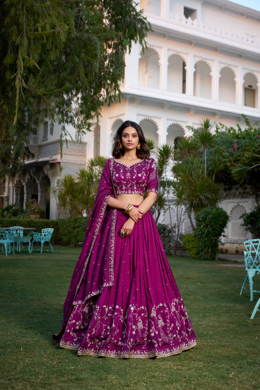 beautiful designer wine vichitra silk lehenga choli