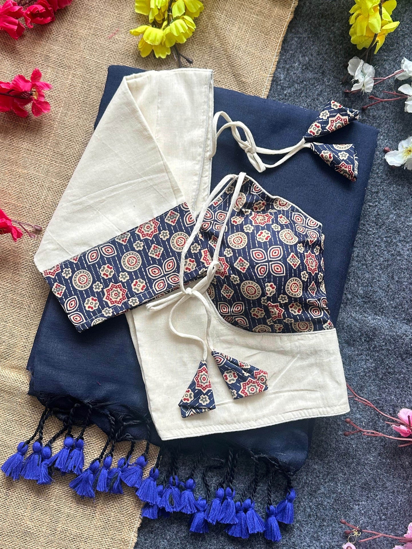 khadi cotton saree and beautiful havy khadi cotton blouse - rpd fashion